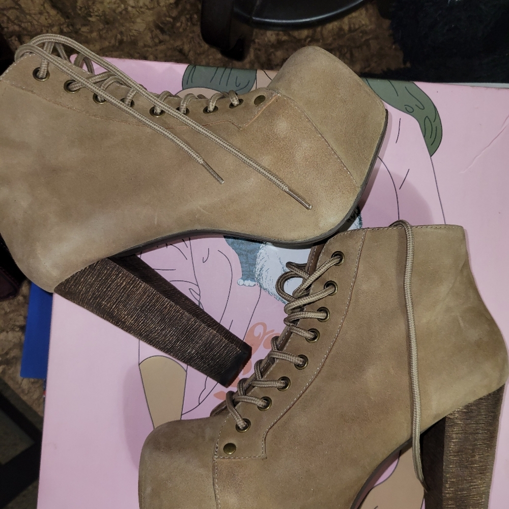Jeffrey Campbell Taupe Suede Lita Booties 5.5 - Picture 3 of 11